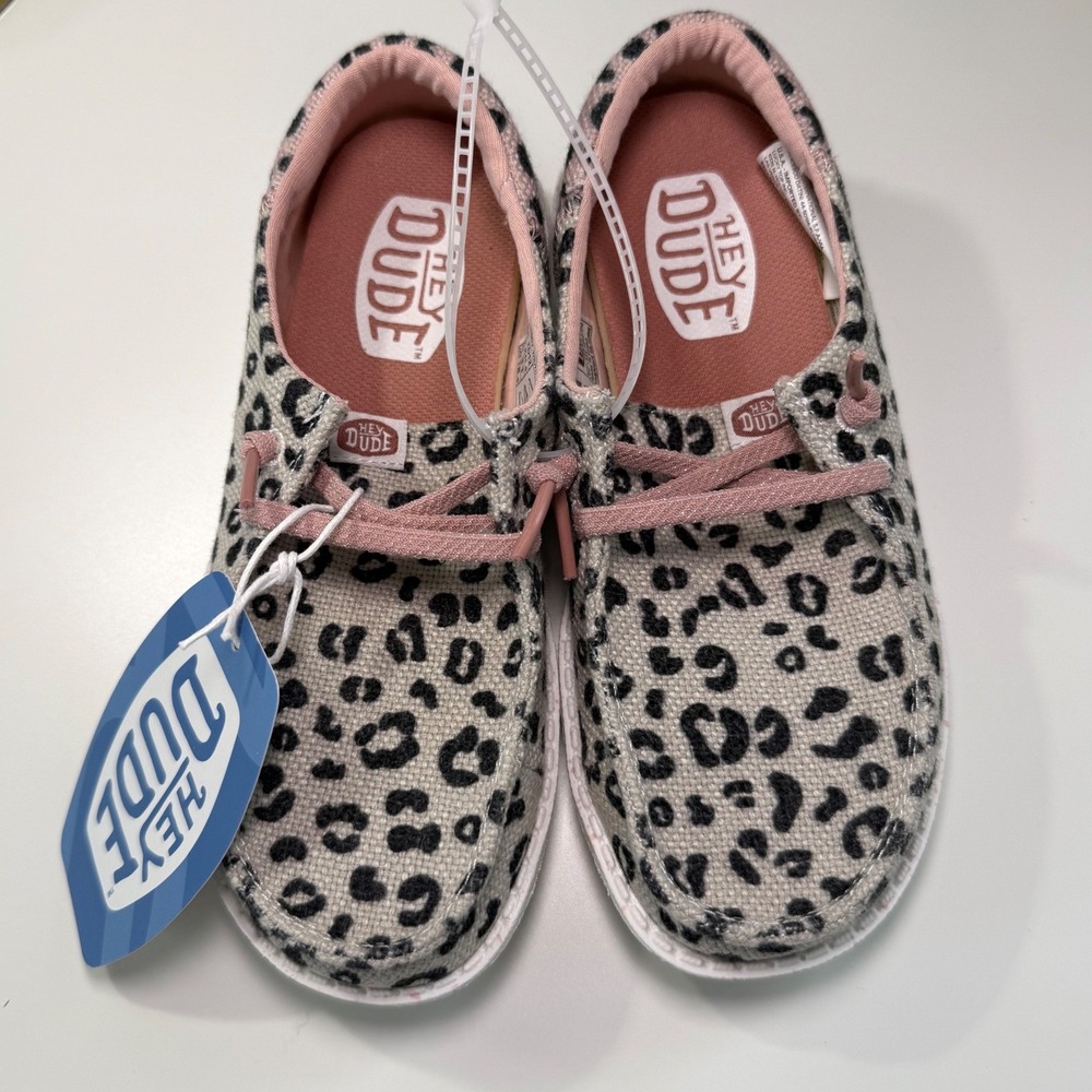 Hey Dude Wendy Youth Funk Leo Cream Pink Leopard Print‎ Loafers 40434-1LV TD12